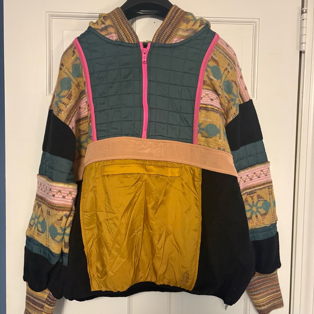 Free People To The Peak Quarter Zip in Fairisle / Hot Pink Combo - Picture 9 of 11
